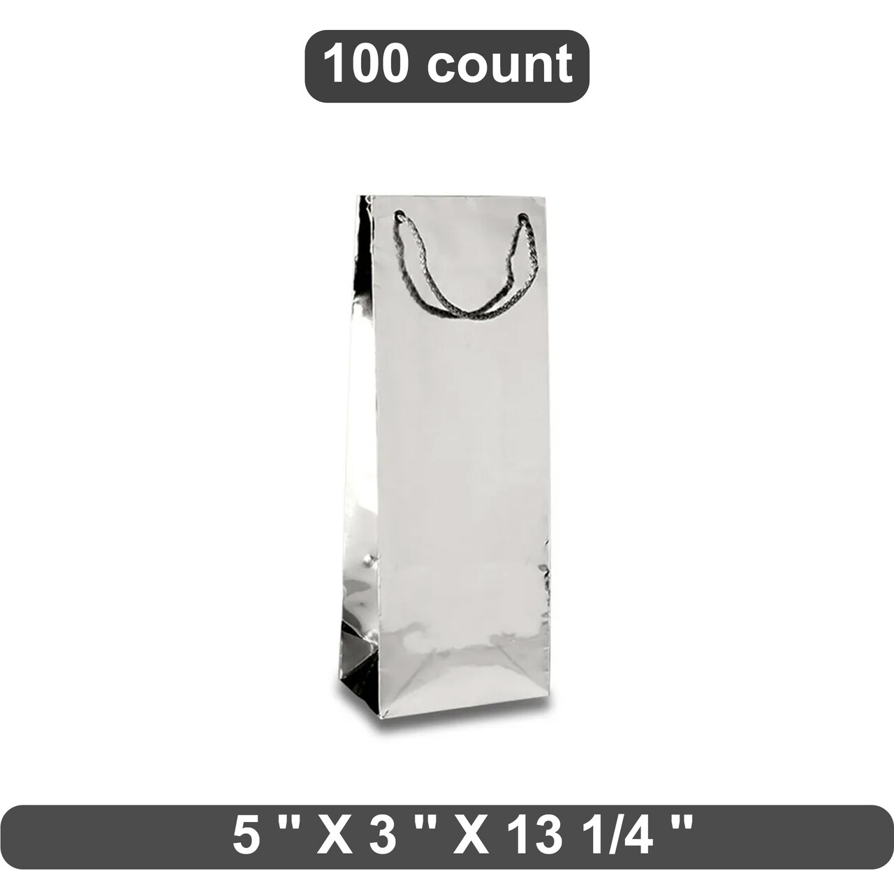 Metallic Paper Wine Bottle Euro Tote Bag 5" x 3" x 13 1/4" Stylish & Durable